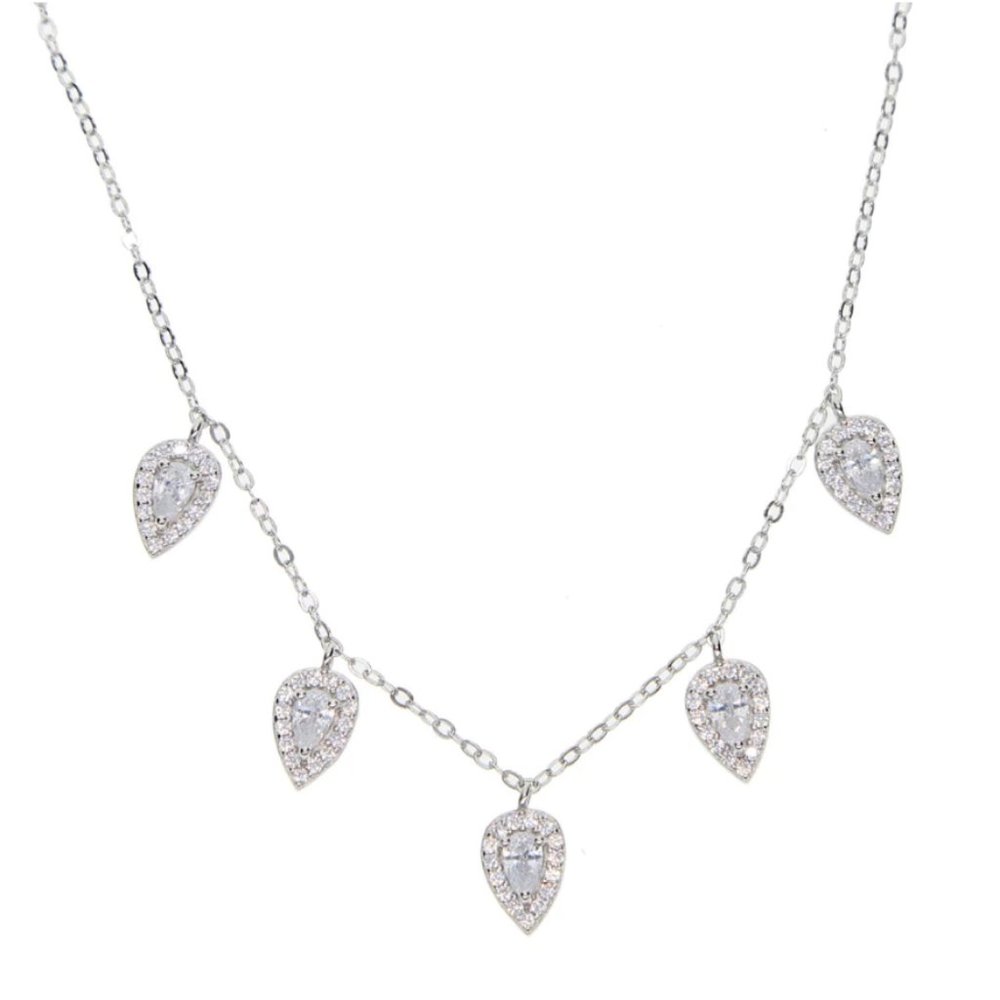 925 Diamond CZ Tear Drop Charm Necklace Choker 258 - Picture 5 of 5